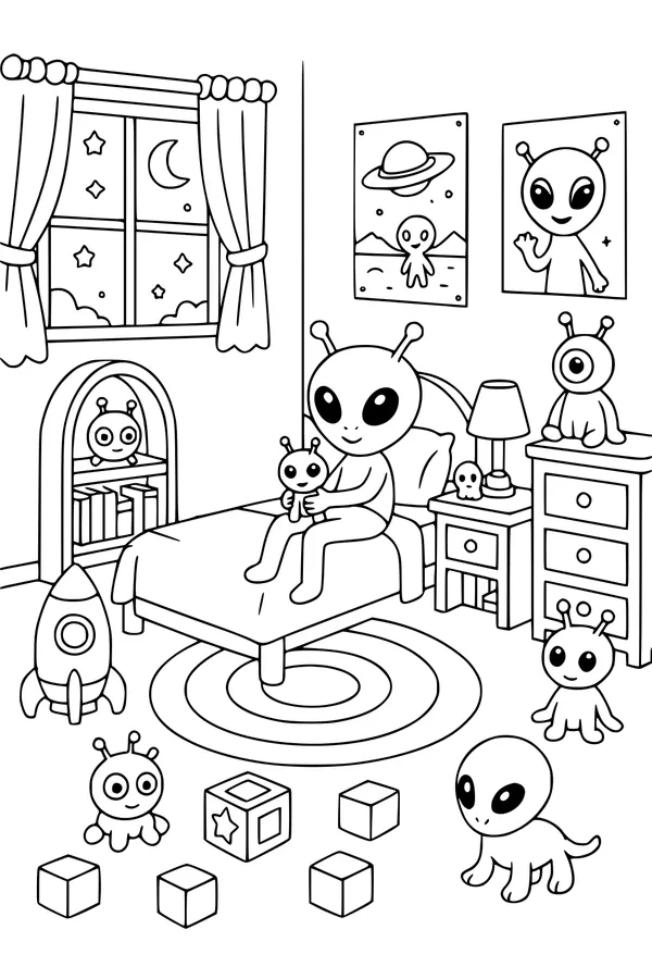 Moonlit Snuggles in Alien Bedroom