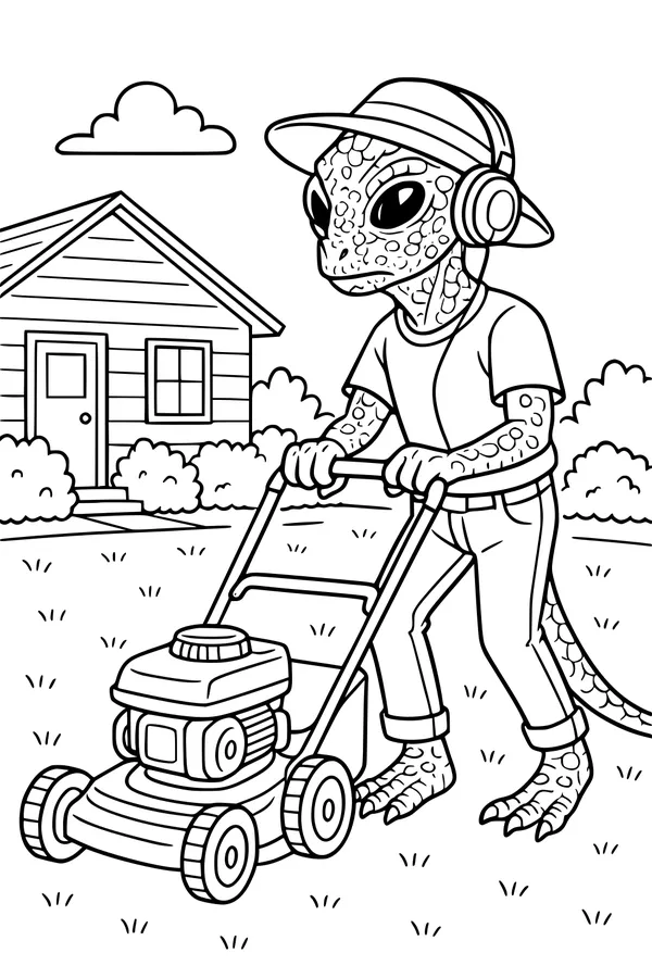 Benny the Alien Mows the Yard