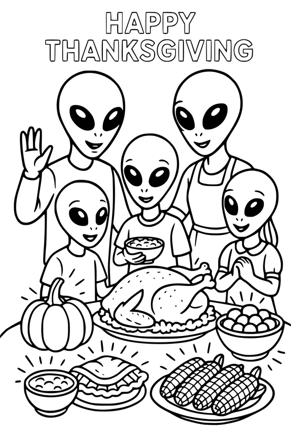 Alien Family Thanksgiving Feast