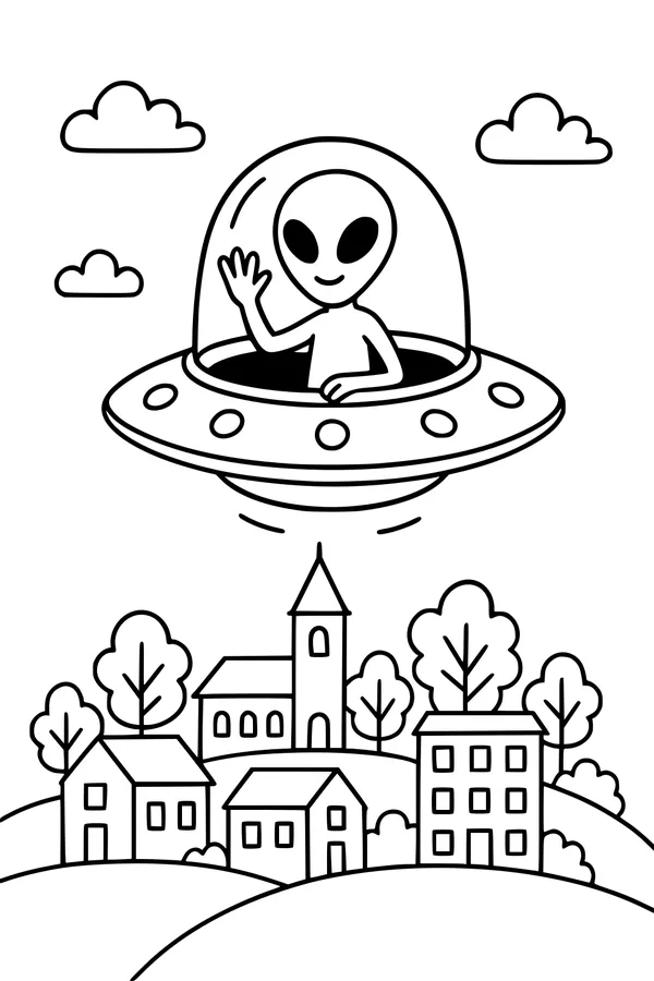 Alien Hello Over Cozy Town