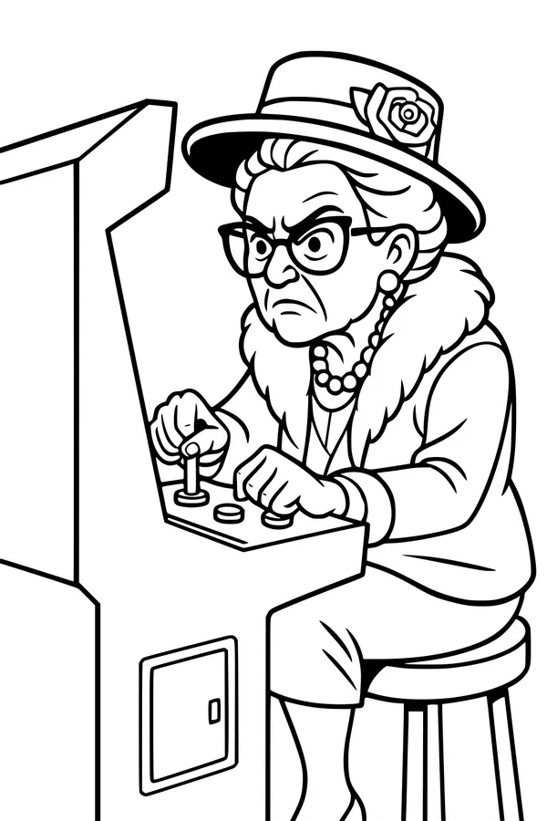 Grandma's Game Face at the Arcade