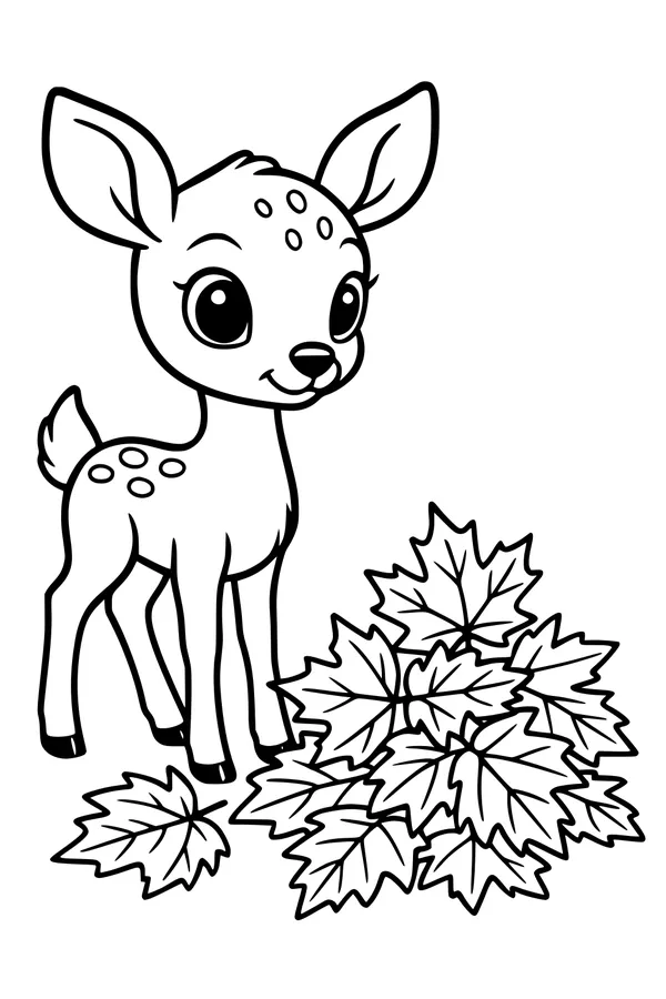 Fawn and the Leaf Pile