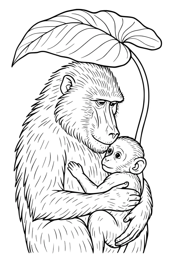 Baboon Mom’s Leafy Hug