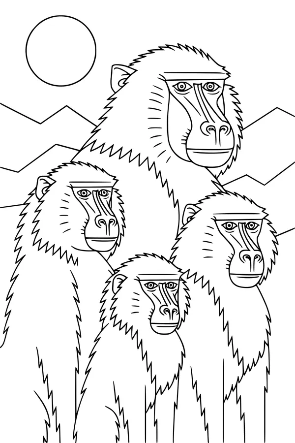 Baboon Family Under the Morning Sun