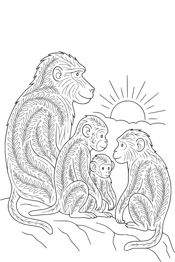 Baboon Family Gathers at Sunrise Rock