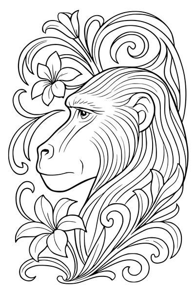 Baboon and Blossoms in the Jungle Breeze