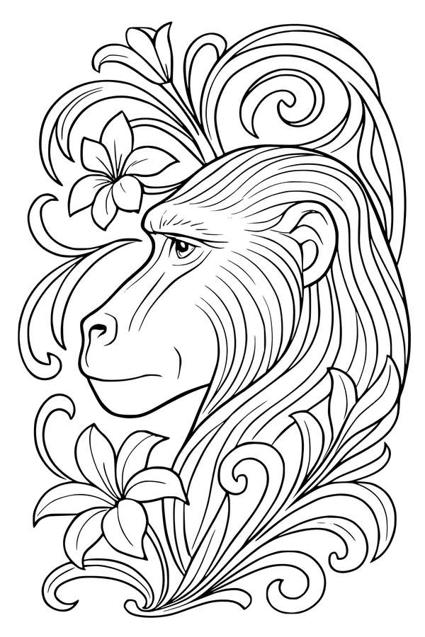 Baboon and Blossoms in the Jungle Breeze