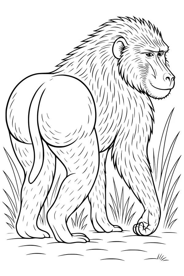 Baboon on the Grassy Trail