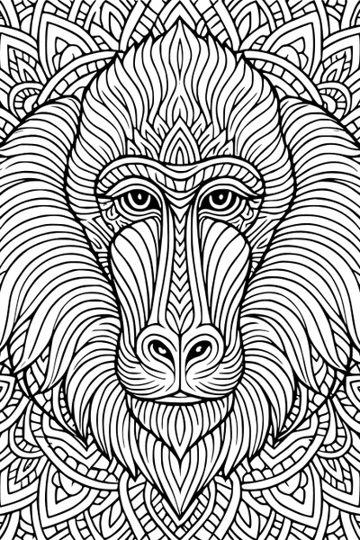 Mandala Baboon in the Jungle Bloom