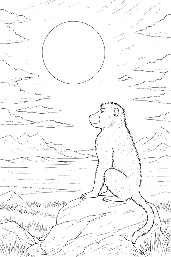Baboon Watches the Big Bright Sun