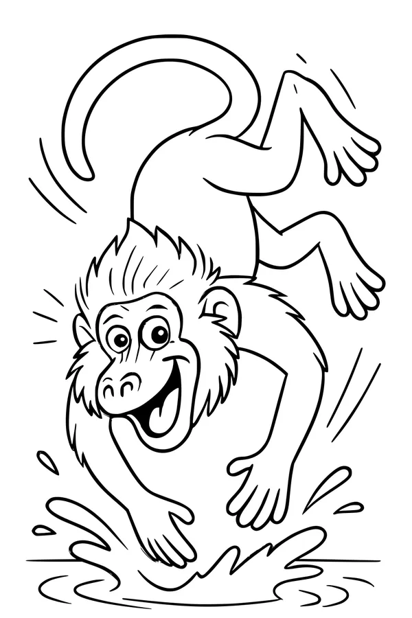 Baboon Splashing Into a Jungle Pond