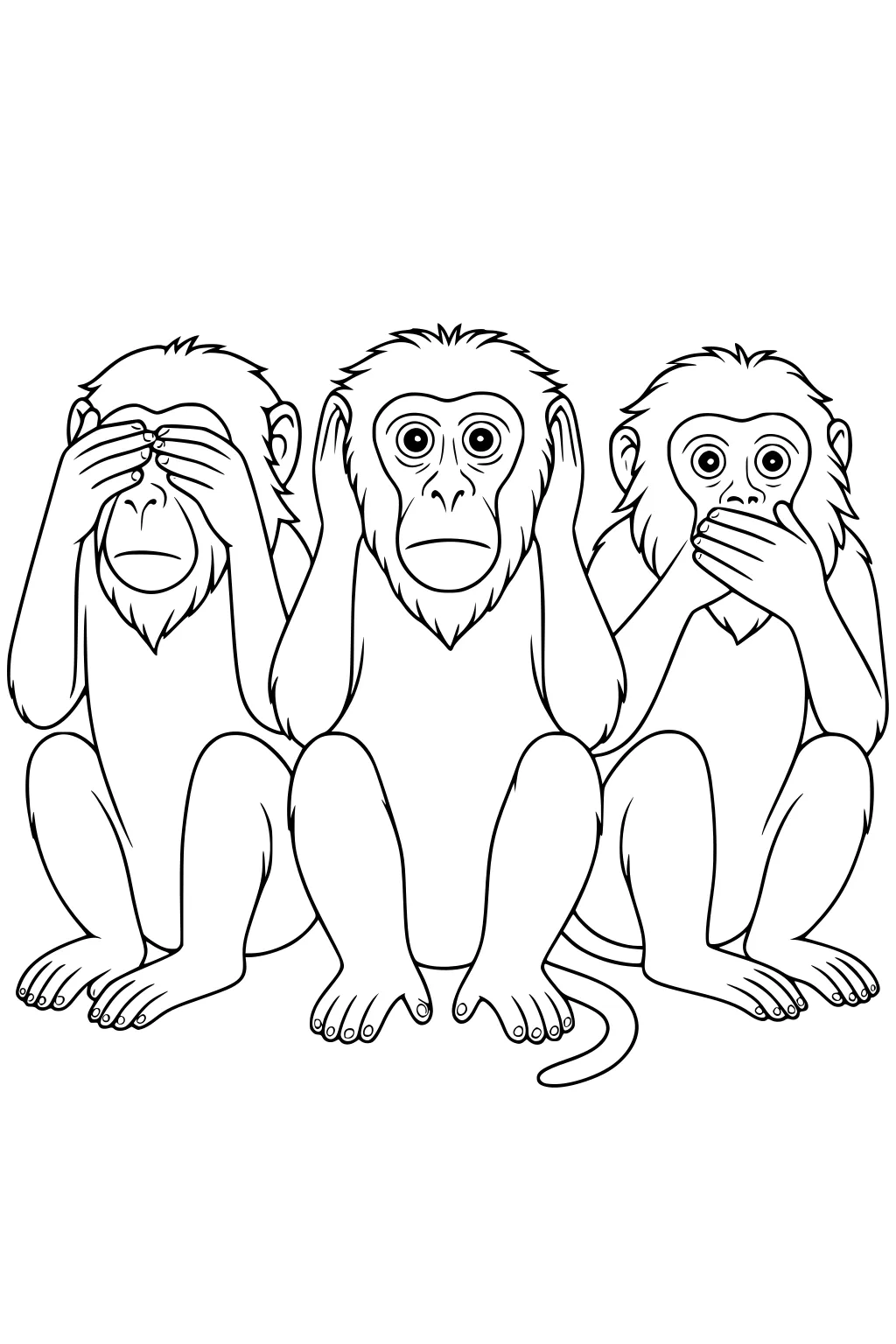 Three cartoon baboons sitting in a row, one covering his eyes, one his ears, and one his mouth.