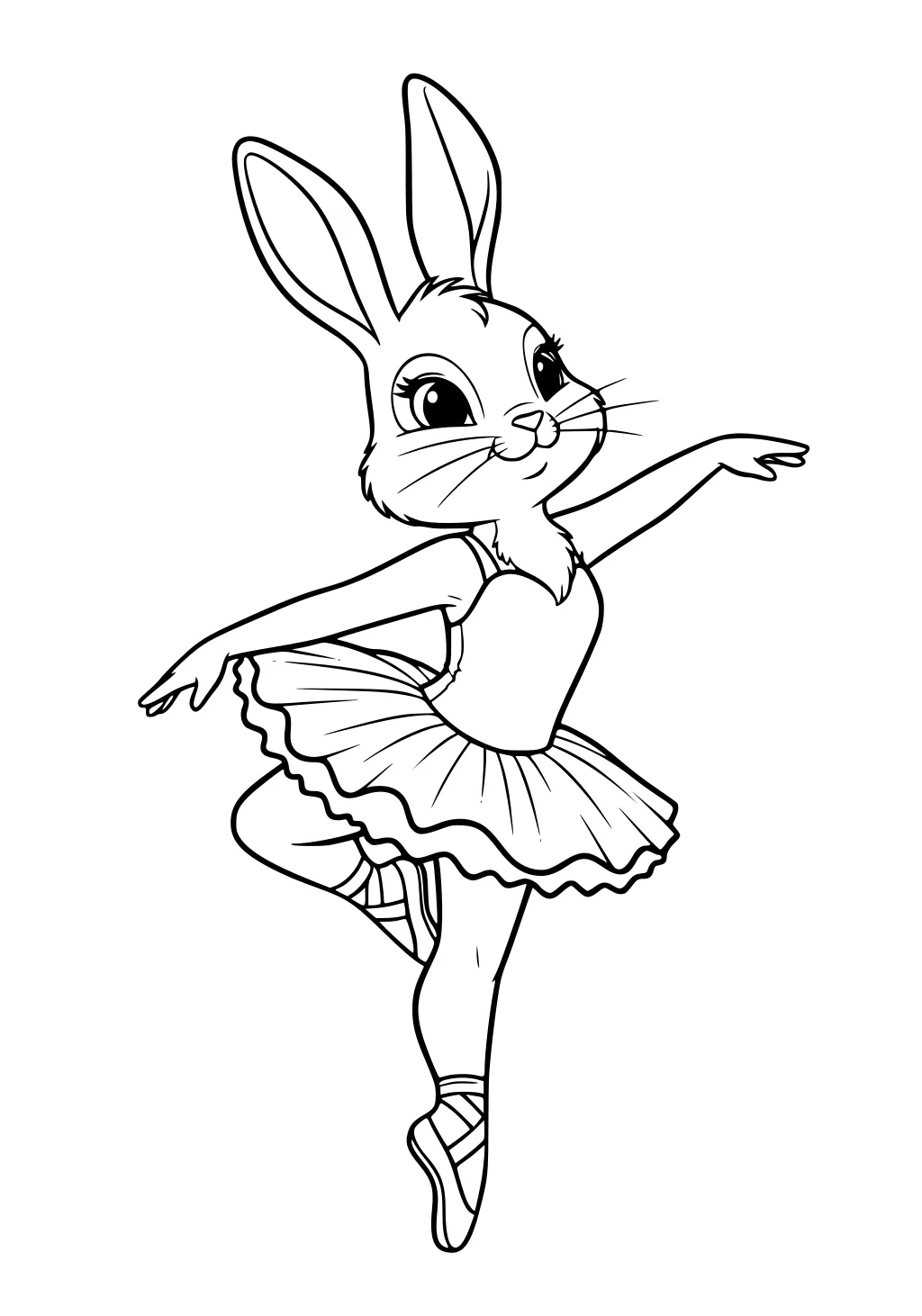 Ballerina rabbit dancing on one foot, wearing a tutu and ballet slippers with arms outstretched.