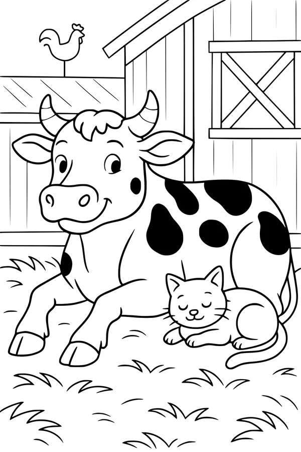 Sunny Barnyard Friends Rest Together