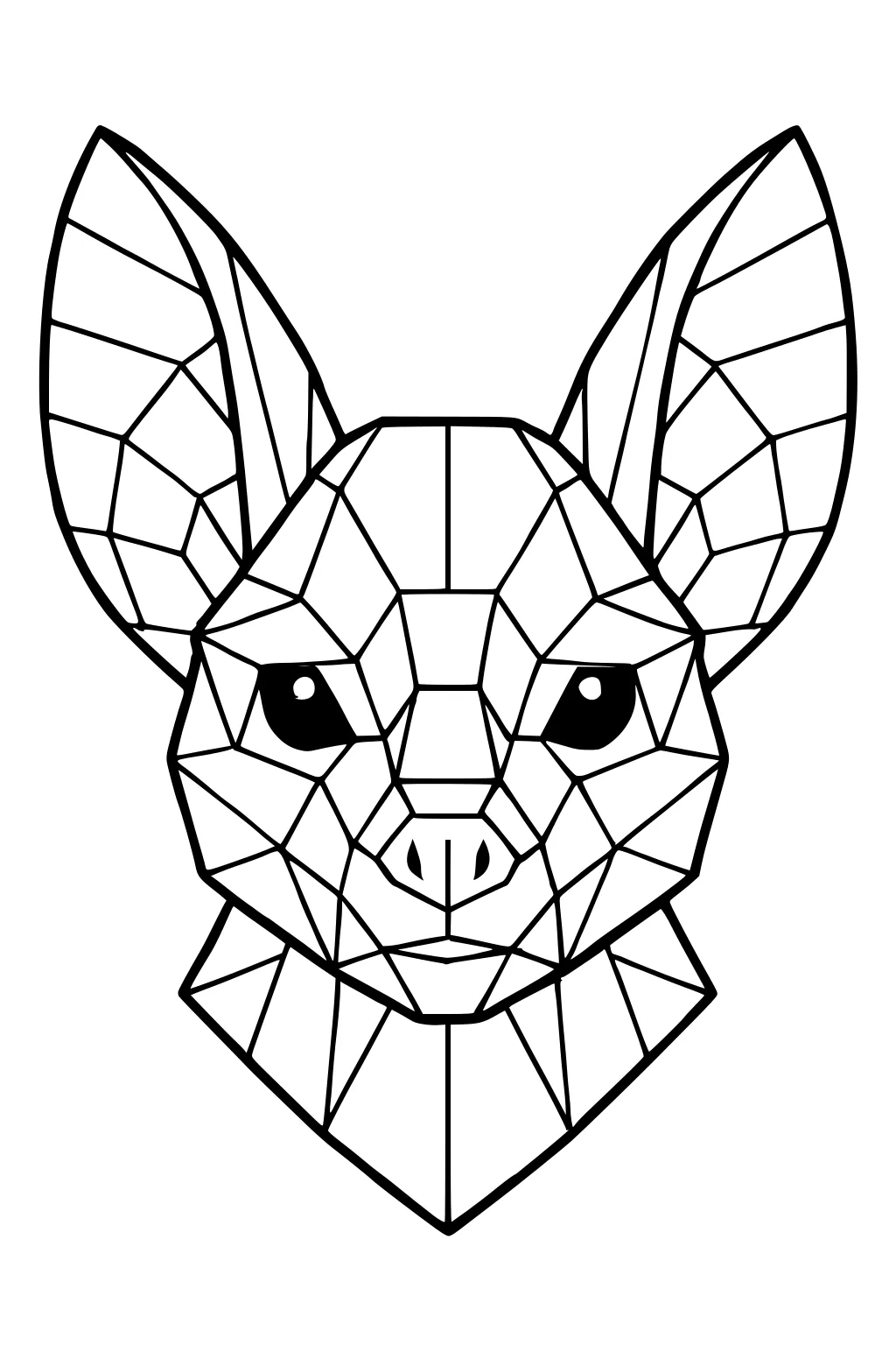Geometric outline of a bat's face with large pointed ears and angular shapes across its features.