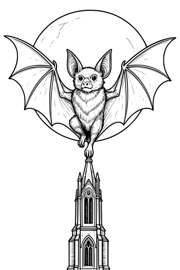 Moonlit Bat Over the Tower Top