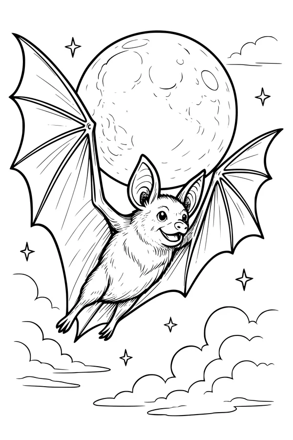 Bright Moon Bat Takes Off