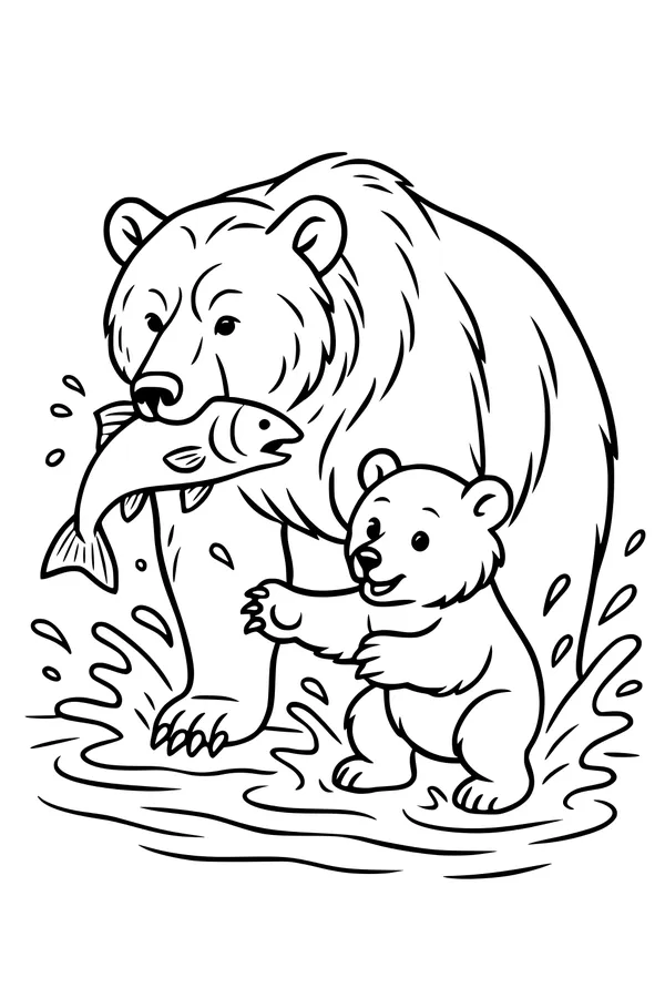 Big Splash with Mama and Baby Bear