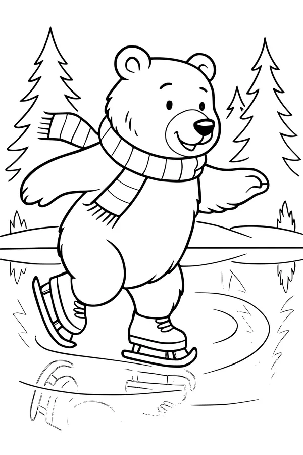 Skippy Bear Glides Across the Frozen Pond