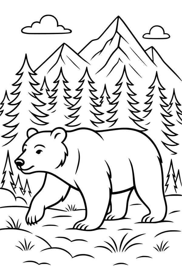 Bear Stroll Under Tall Pine Trees