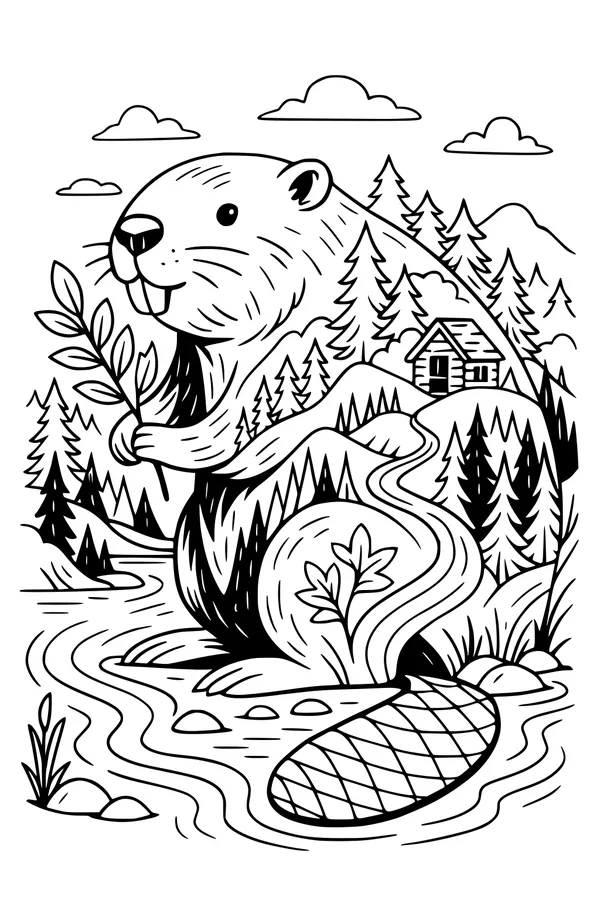 Busy Beaver Beside the Forest Cabin