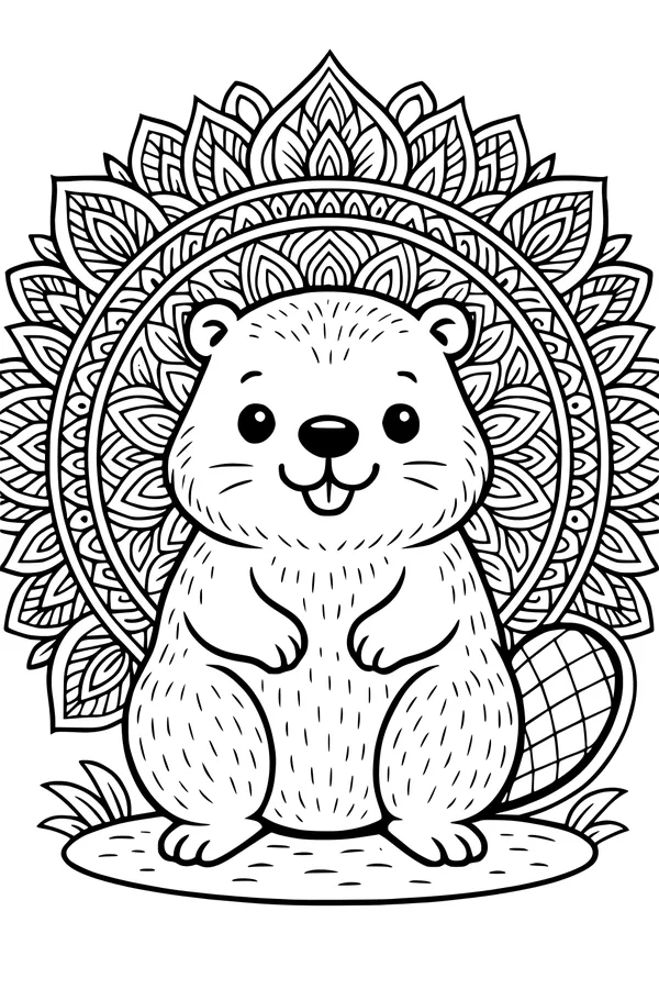 Beaver Buddy in a Leafy Circle