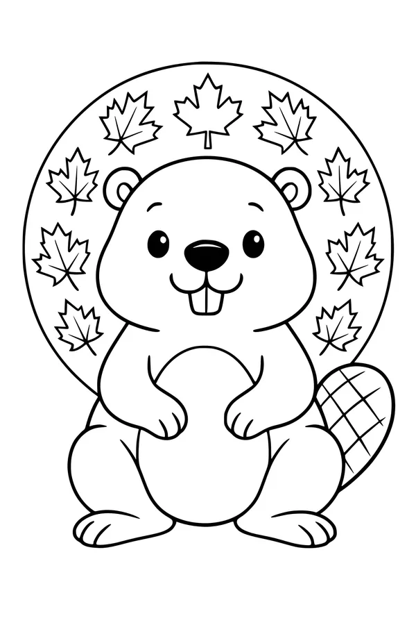 Beaver Smiles Under Maple Leaves