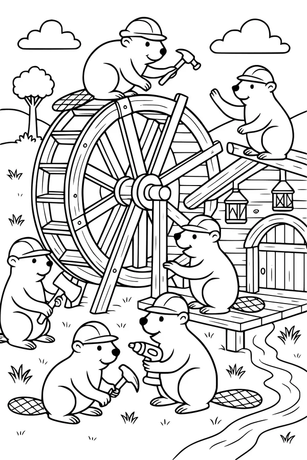 The Busy Builders by the Waterwheel