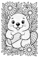 Smiling Beaver with Daisy Flowers