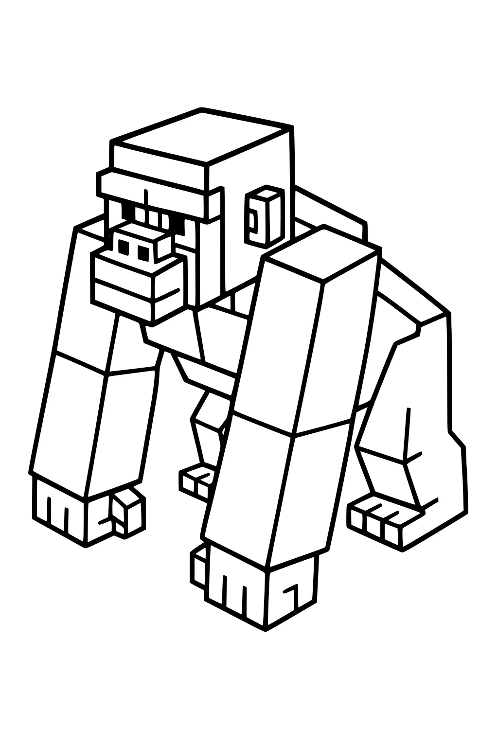 Blocky cartoon gorilla on all fours with long rectangular arms, square head, and cube toes in bold black outlines.