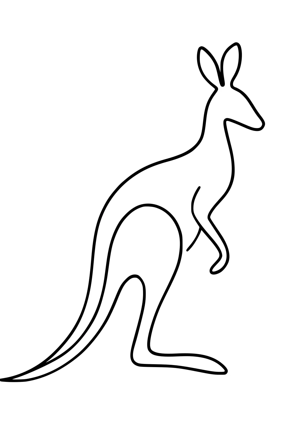 Simple outline drawing of a kangaroo with long tail, pointed ears, and curved body facing to the right.