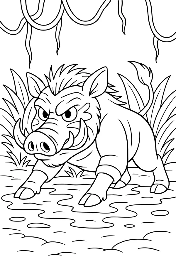 Fierce Warthog in the Muddy Jungle