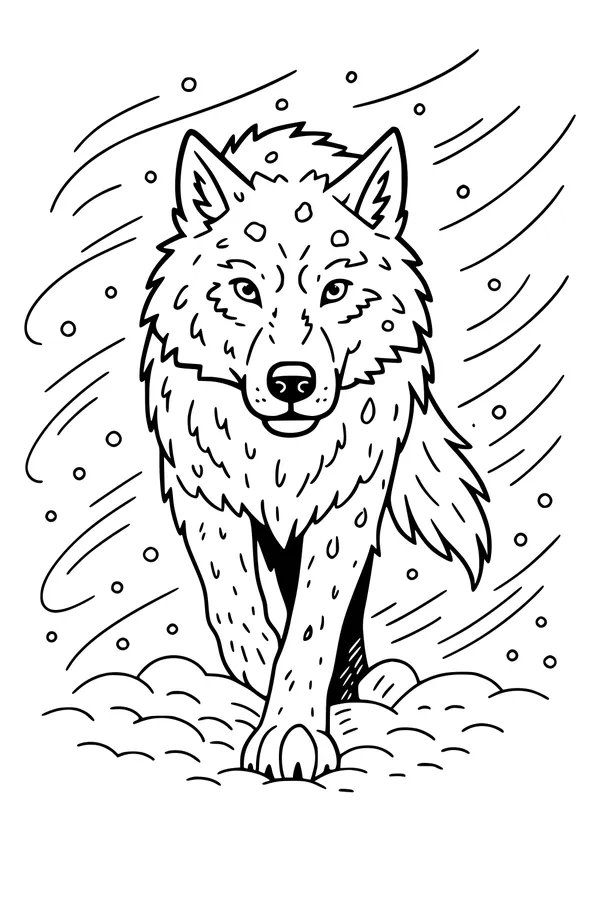 Brave Wolf in Falling Snow