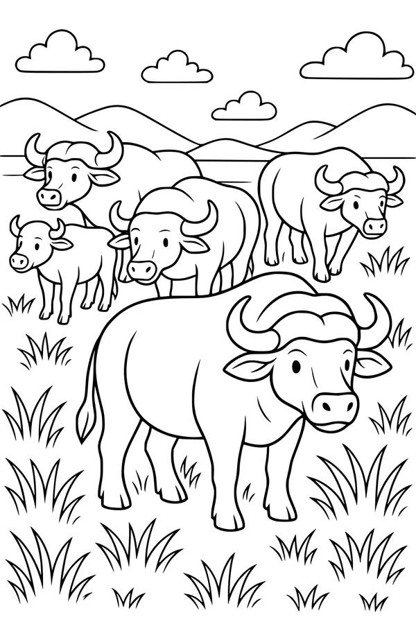 Buffalo Family in the Grassy Meadow