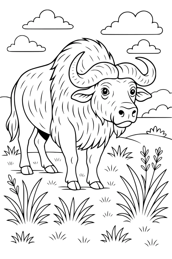 Buffalo with Fluffy Fur on the Prairie
