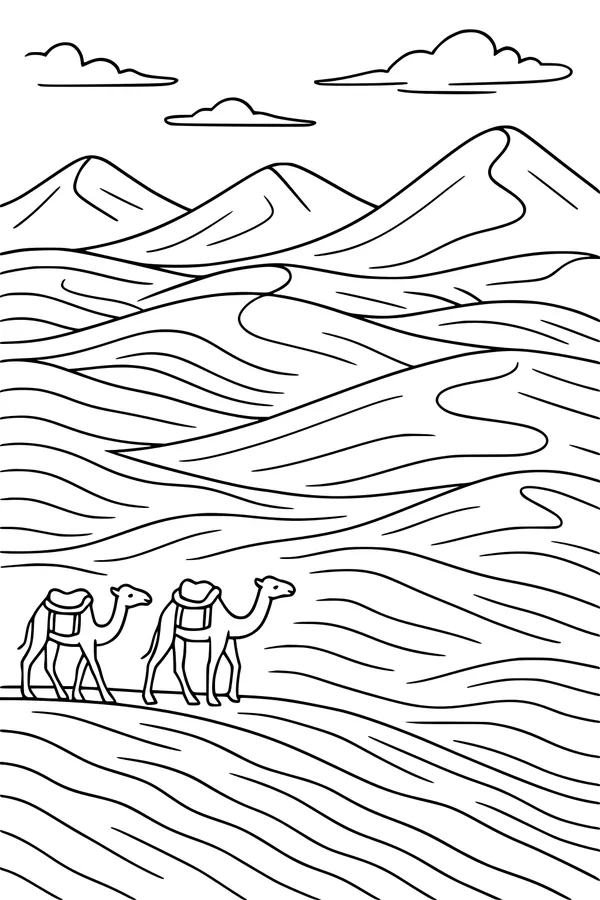 Sandy Desert Parade with Two Camels
