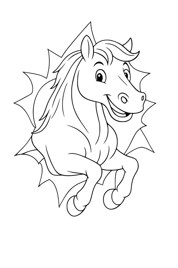 Happy Horse Bursts Through the Barn