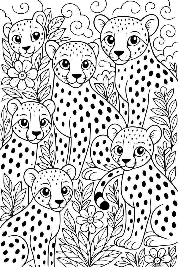 Five Spotted Cheetahs in a Leafy Jungle