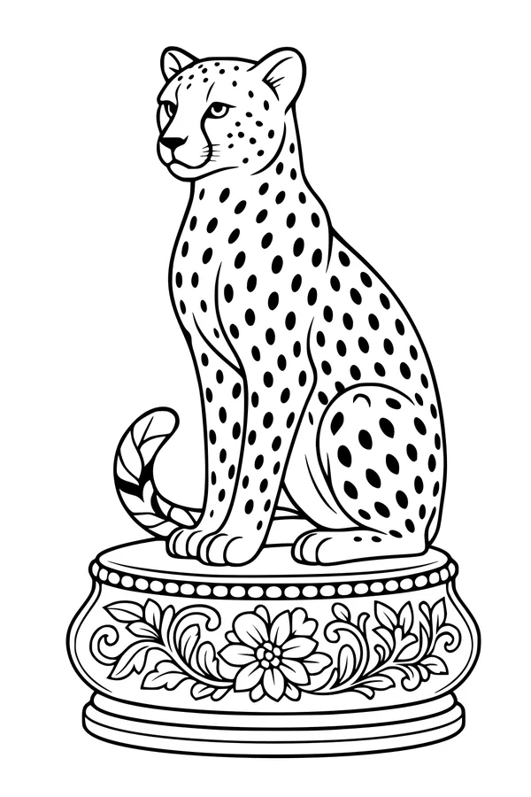 Regal Cheetah On a Flowery Pedestal