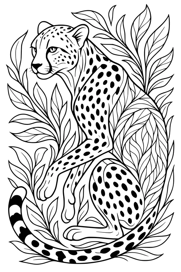 Resting Cheetah Among Tall Jungle Leaves