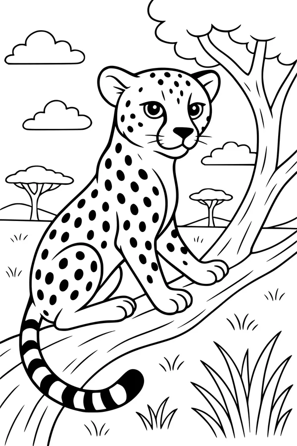 Spotted Cheetah Rests by the Tall Tree