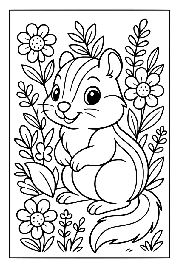 Sunny Garden Chipmunk and Wildflowers