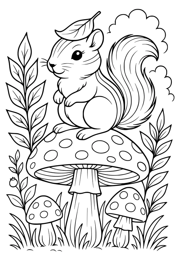 Chipmunk’s Mushroom Morning in the Forest