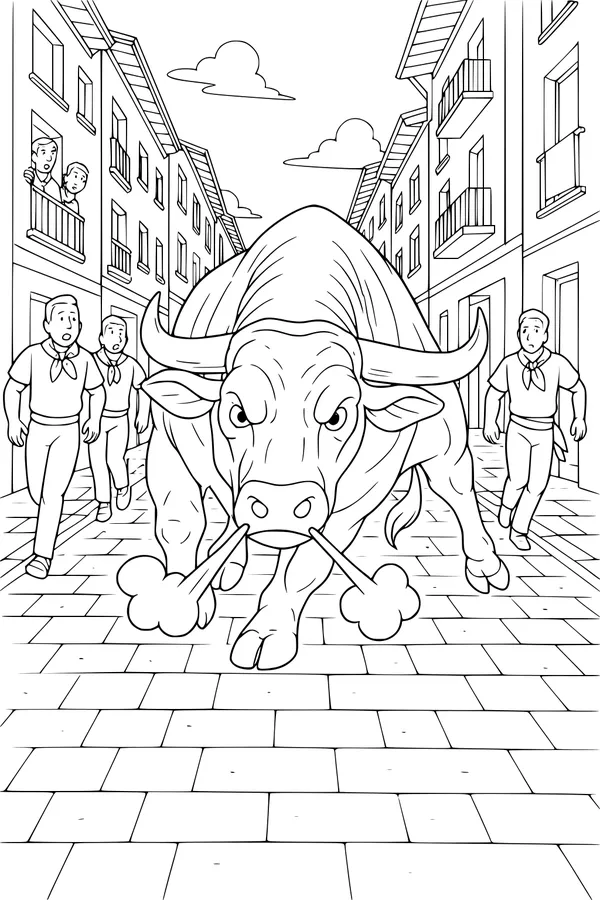 Bull on the Busy Brick Street