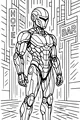 Free Robot Android Coloring Page - City Sentinel Patrol in Futuristic Neon Streets (Printable PDF)