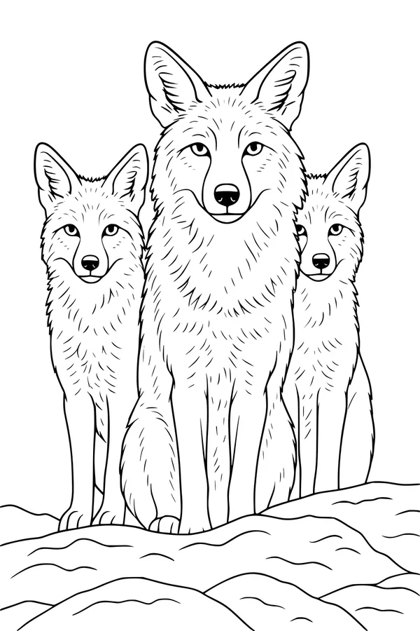 Coyote Family on Rocky Ground