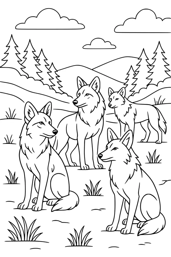Coyotes Gather Under Puffy Clouds