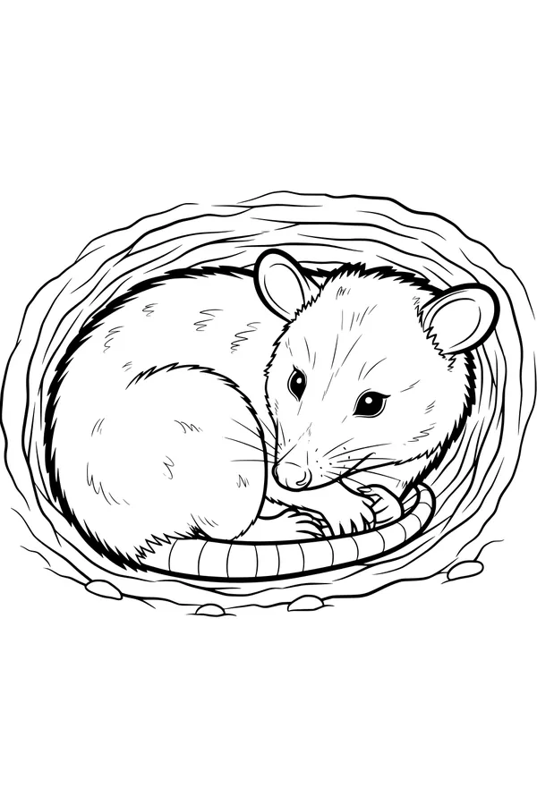 Sleepy Opossum in a Cozy Hollow