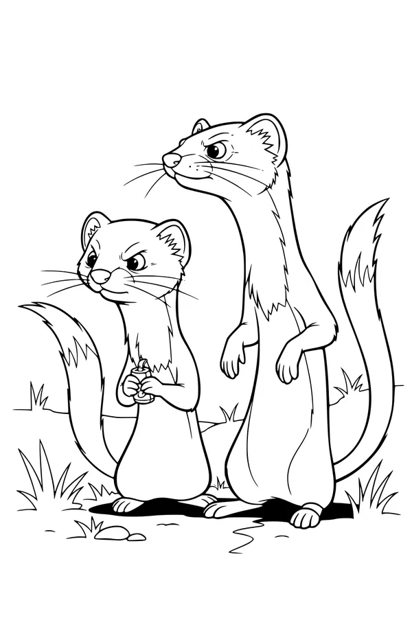 Two Sly Weasels in the Grass