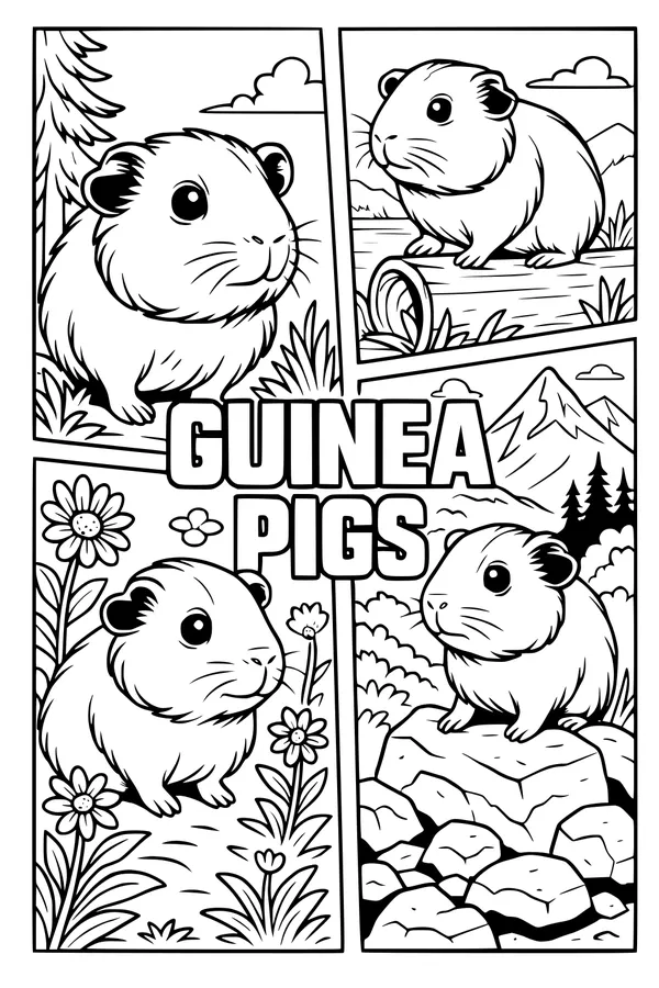 Four Guinea Pig Friends Explore the Outdoors